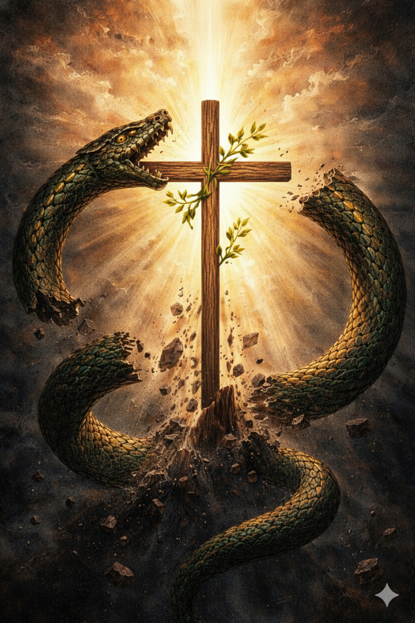 Cross piercing through the serpent